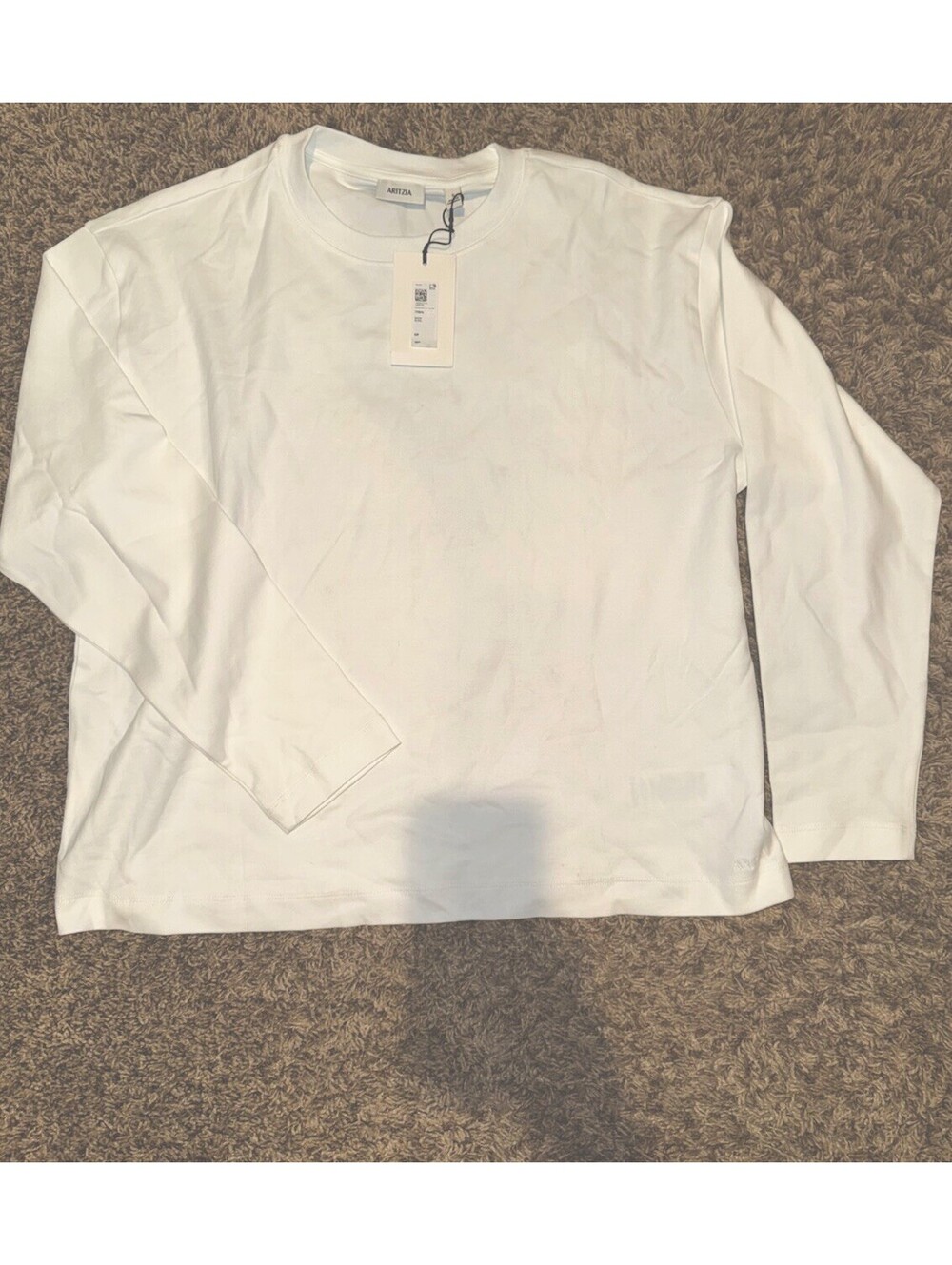 NEW Women Aritzia Original Interlock Cotton crewNeck Long Sleeve Tee SMALL White